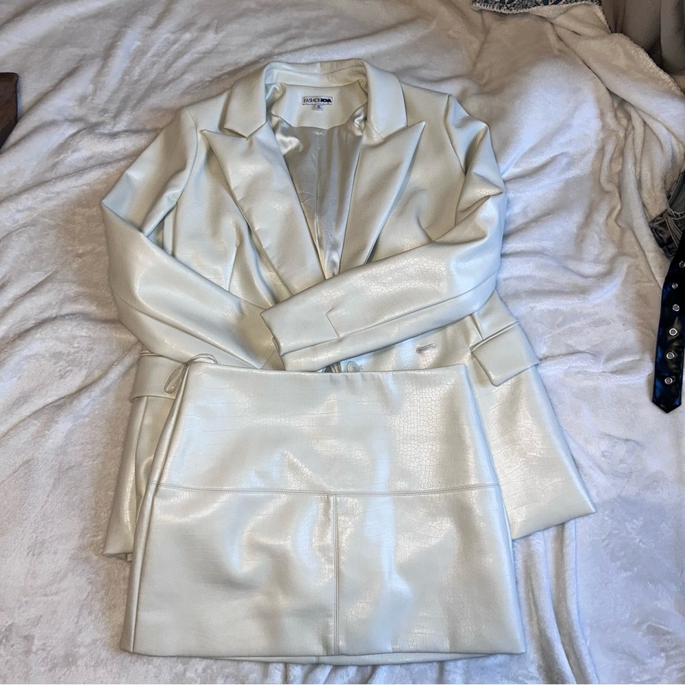 Fashion Nova White Blazer and Skirt Set
